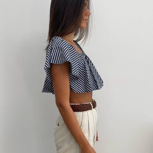 Azalea Striped Off The Shoulder Crop Top — Size M
